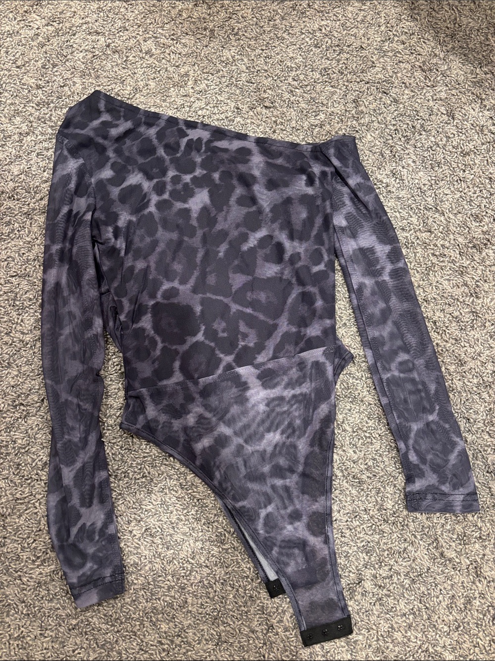 Long Sleeve Mesh Bodysuit in Charcoal Leopard